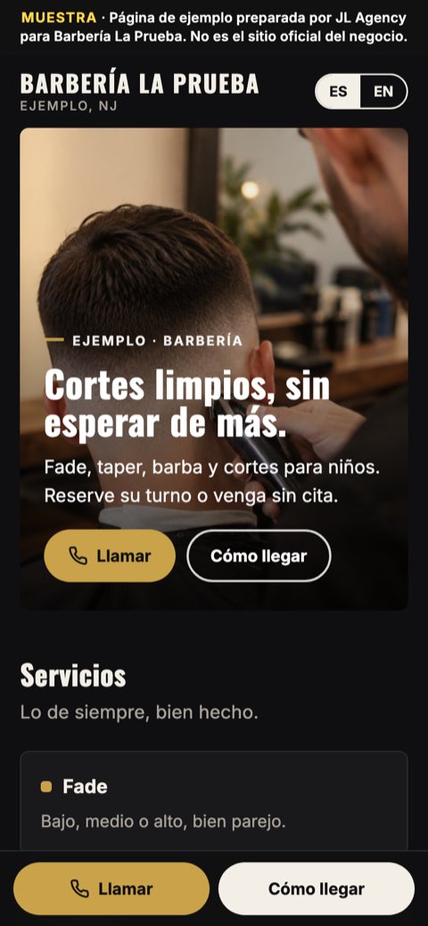 Muestra de página para una barbería