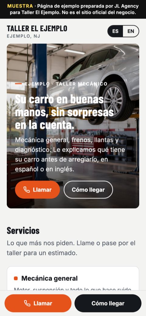 Muestra de página para un taller mecánico